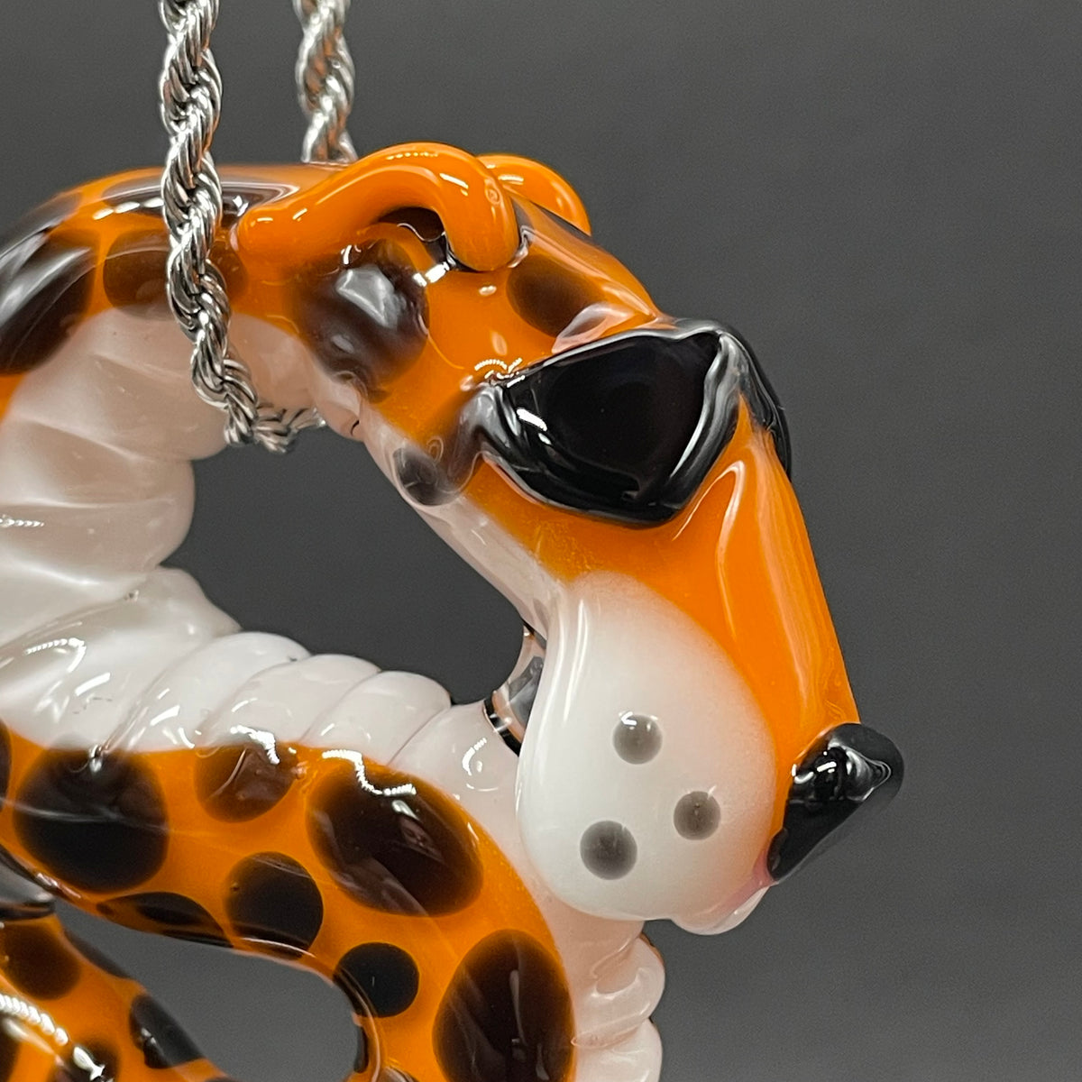 Hand-blown Slithering Chester Cheetah glass pendant - Leviathan Glass original