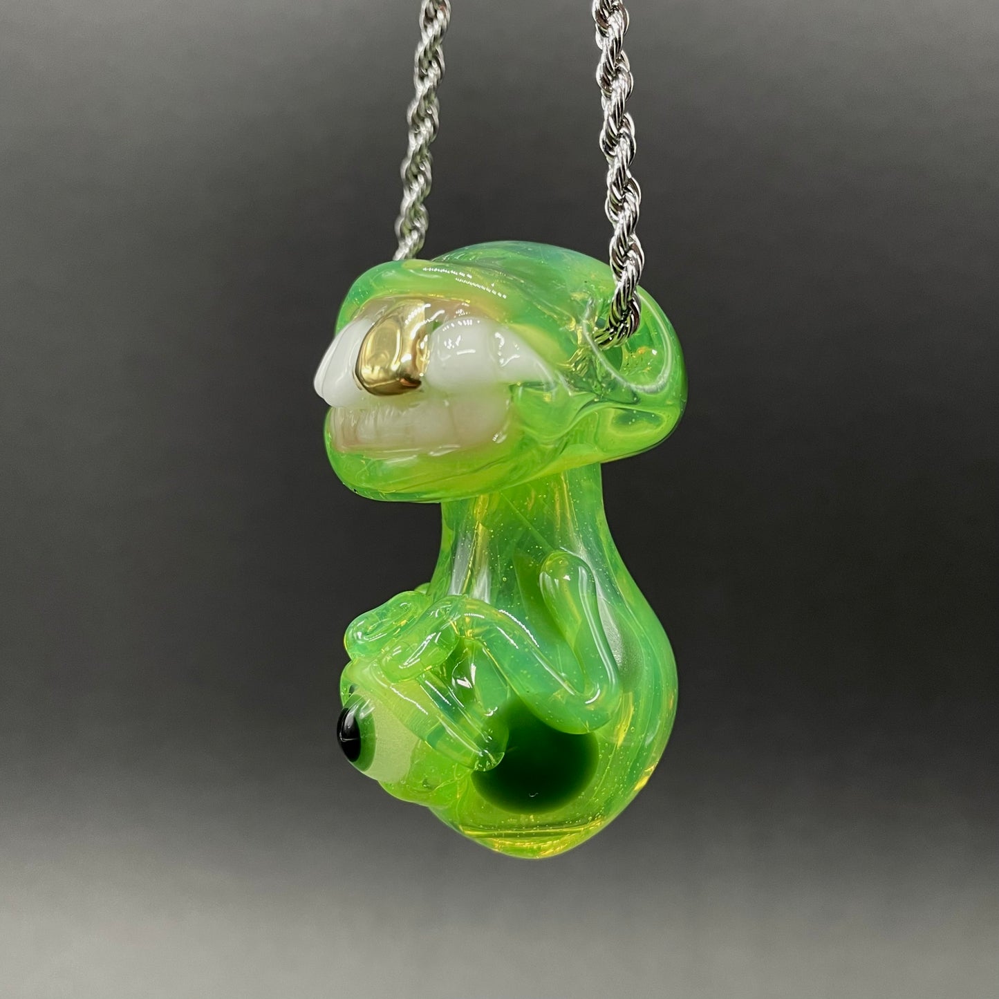 Hand-blown Green slime mushroom monster - Leviathan Glass original