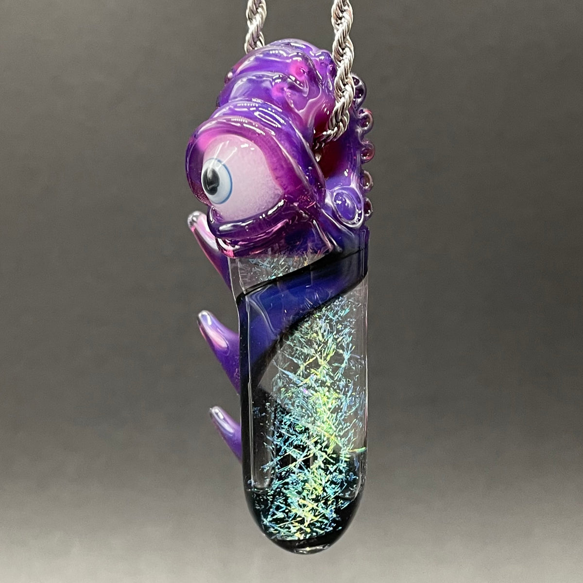 Royal jelly dichroic cyclops pendant craftsmanship - artisan glass work