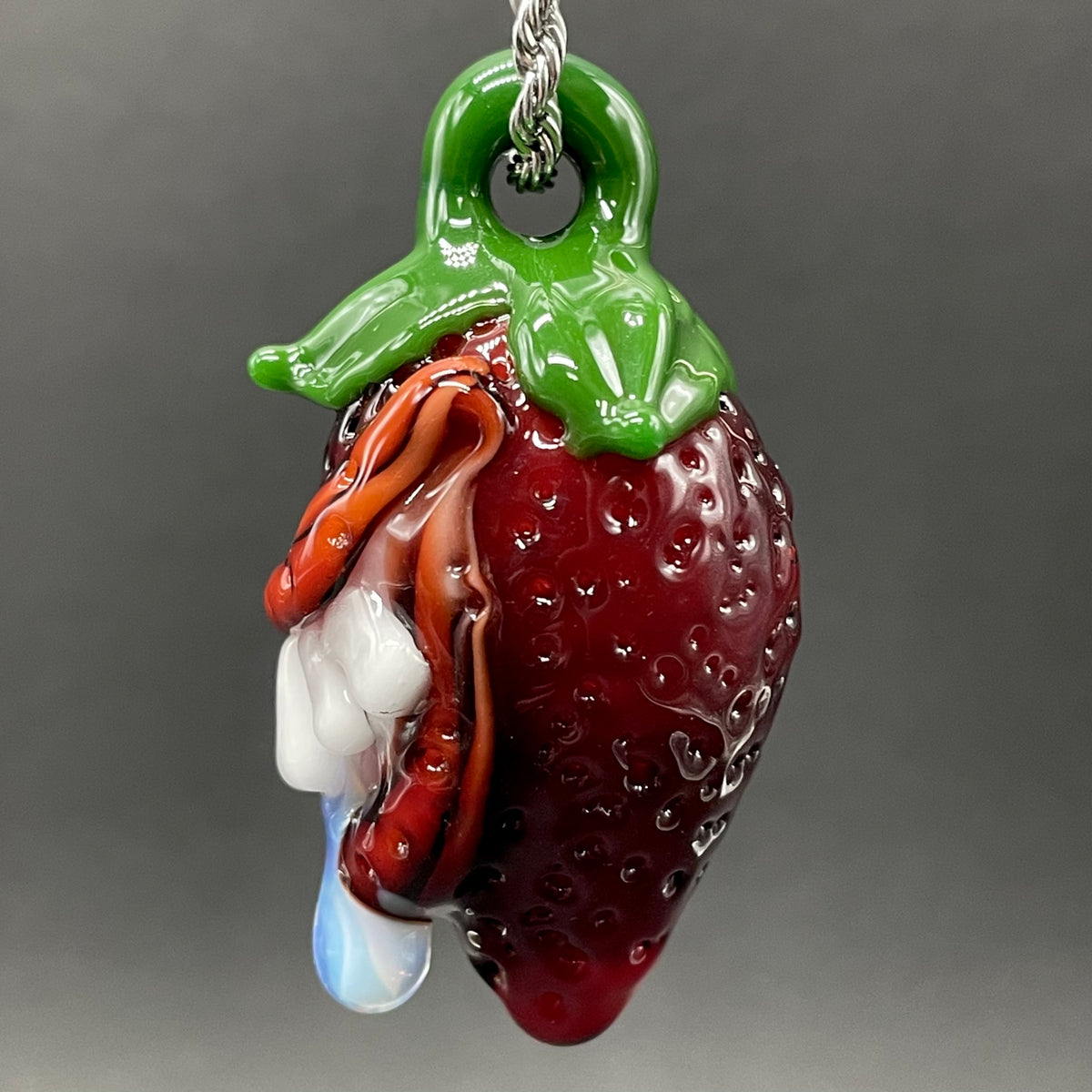 Artisan glass Toothy strawberry pendant - detailed craftsmanship