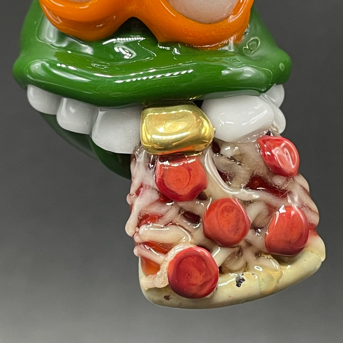 Glass Ninja Turtle Pendant – Handmade Michelangelo Pizza Necklace, TMNT Fan Jewelry