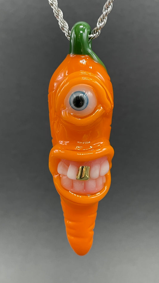 Glass carrot pendant detail view - premium glass art