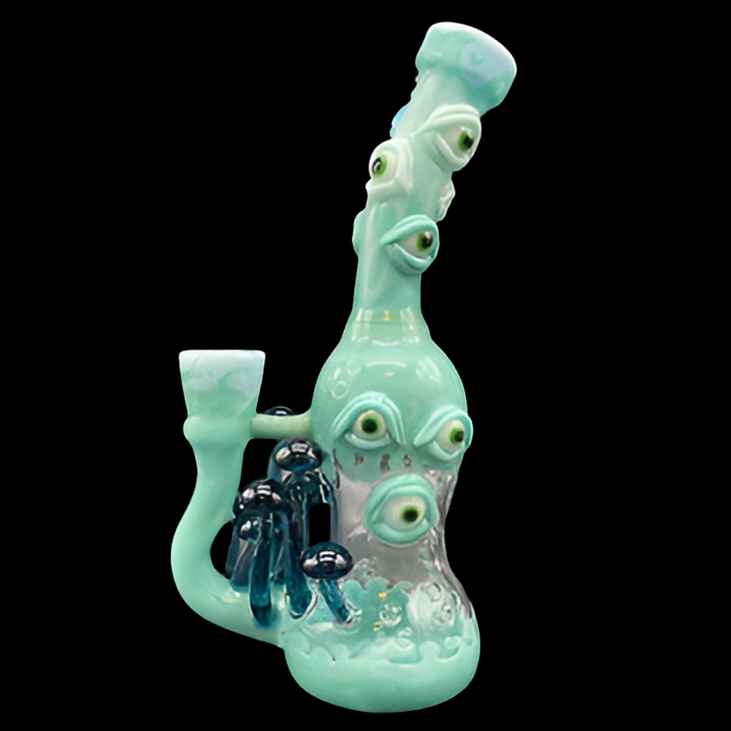 Hand-blown glass Aqua Argus Rig by Leviathan Glass