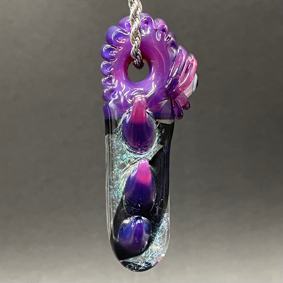 Royal jelly dichroic cyclops pendant glass art - premium handcrafted piece