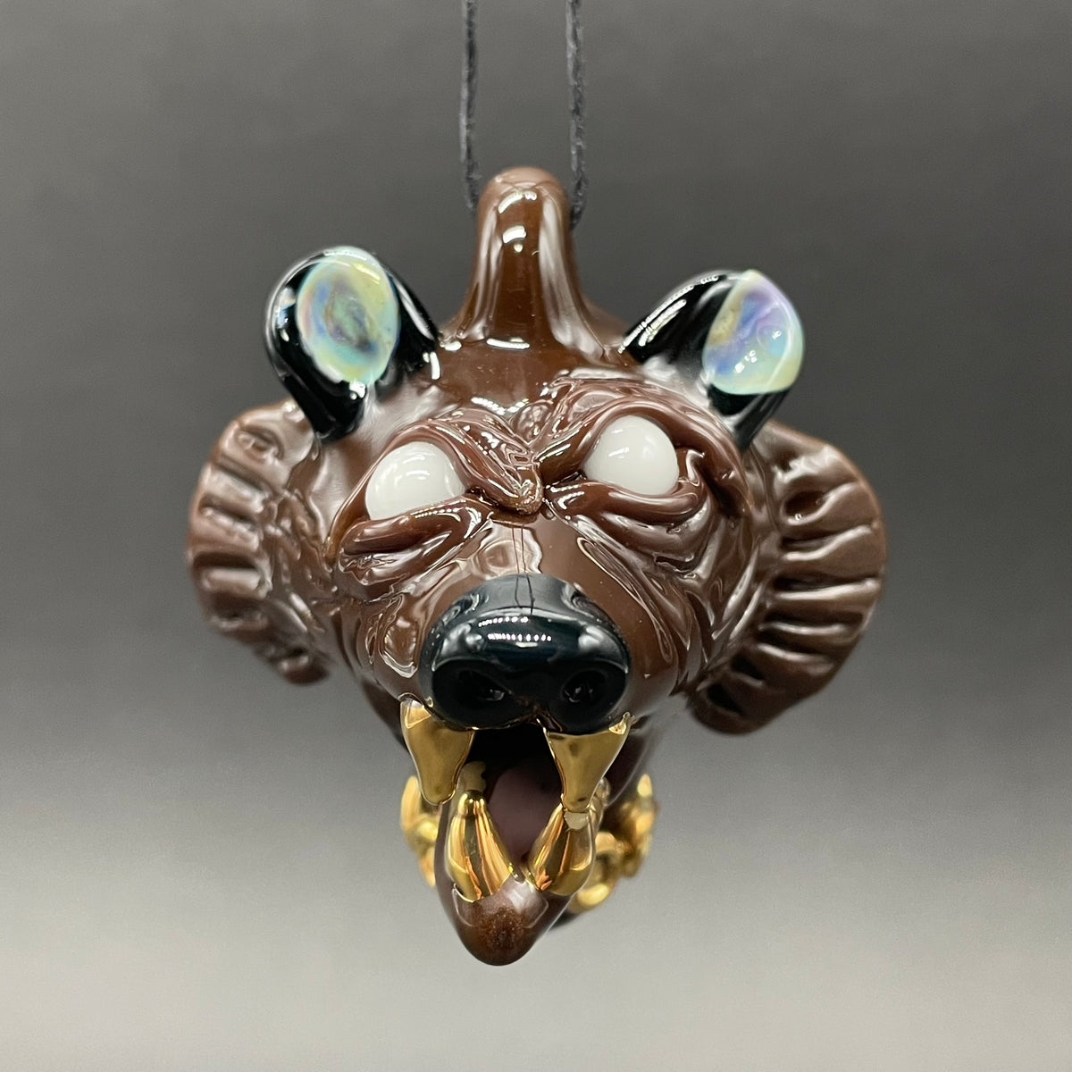 blinged out glass grizzly bear pendant craftsmanship - artisan glass work