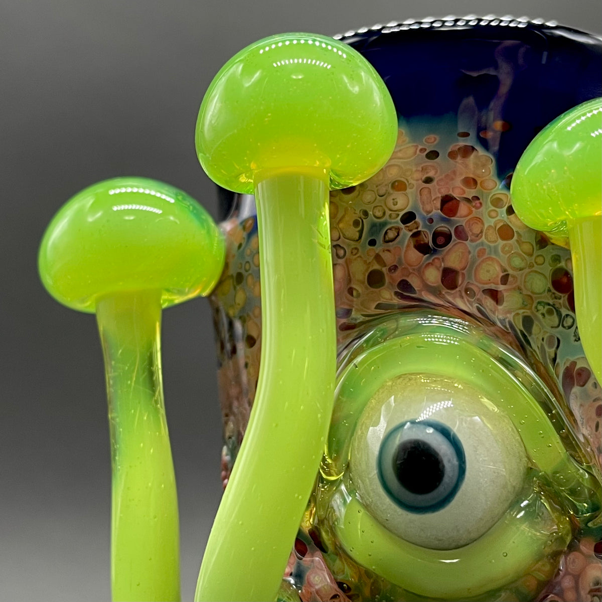 Green slime mushroom shot glass hand blown glass art - Leviathan Glass