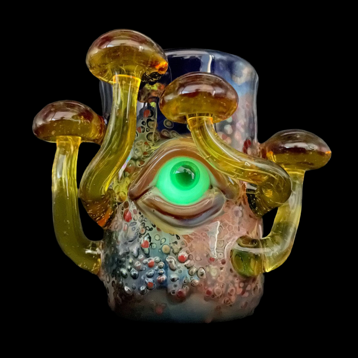 Hand-blown Yellow mushroom shot glass - Leviathan Glass original