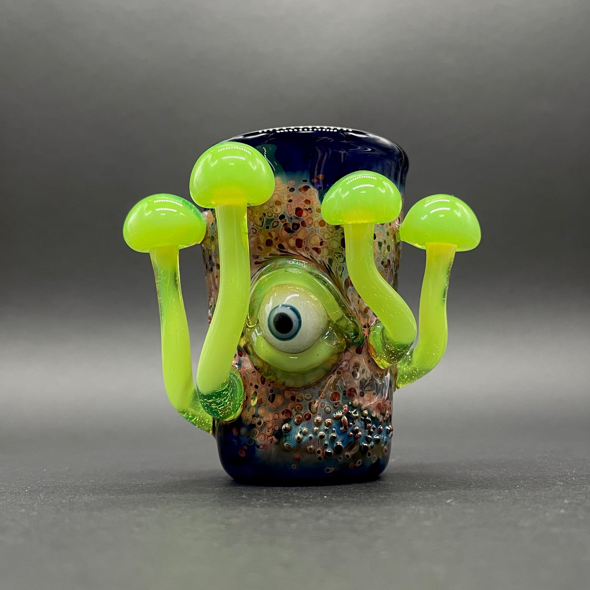 Green slime mushroom shot glass hand blown glass art - Leviathan Glass