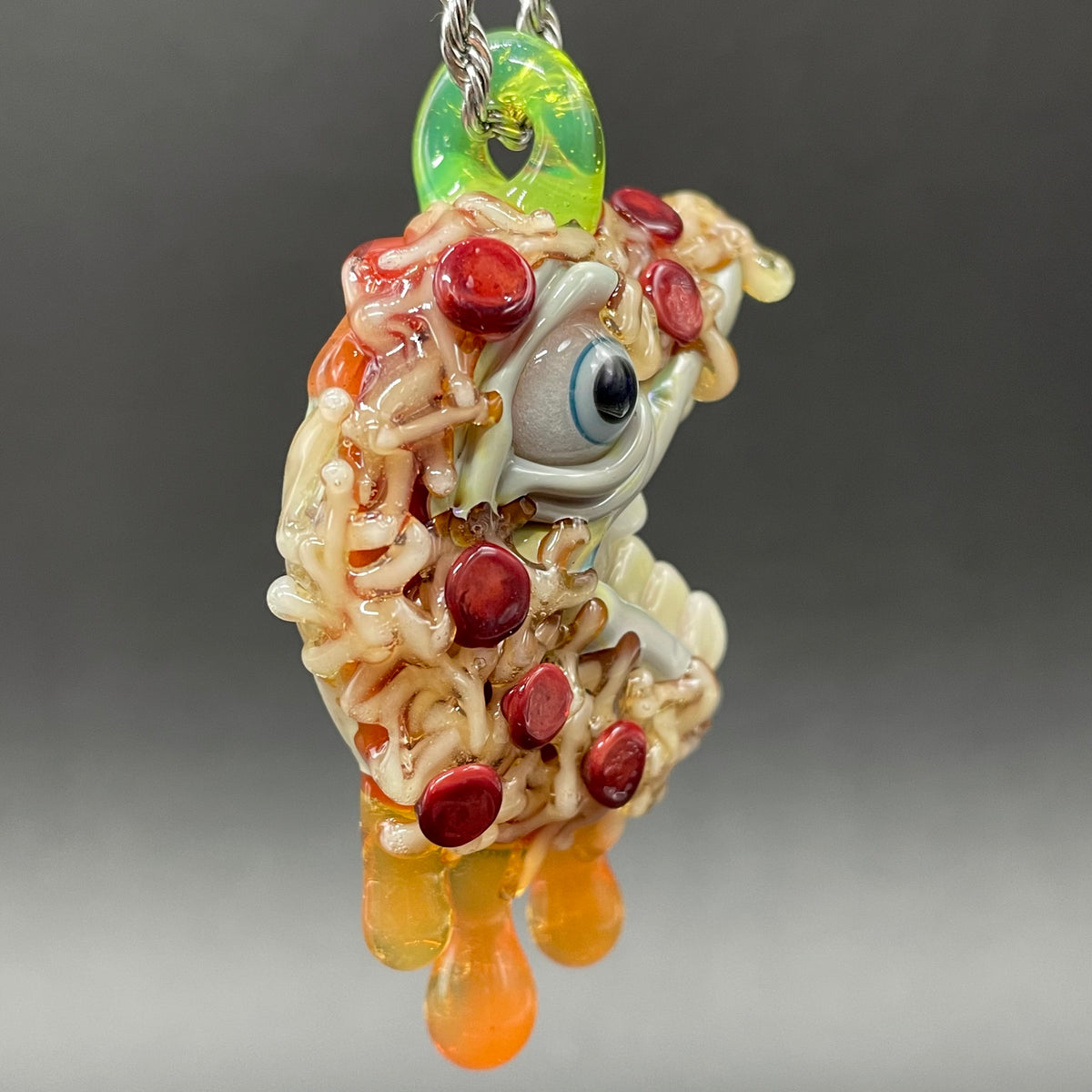 Pizza fiend pendant hand blown glass art - Leviathan Glass