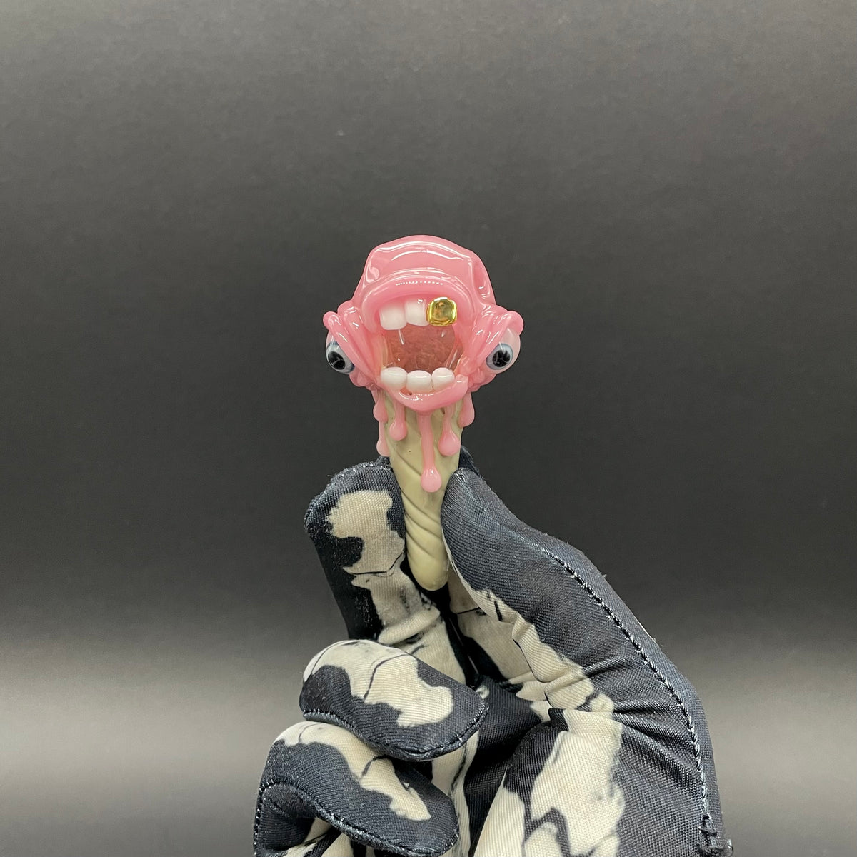 Ice scream cone pendant detail view - premium glass art