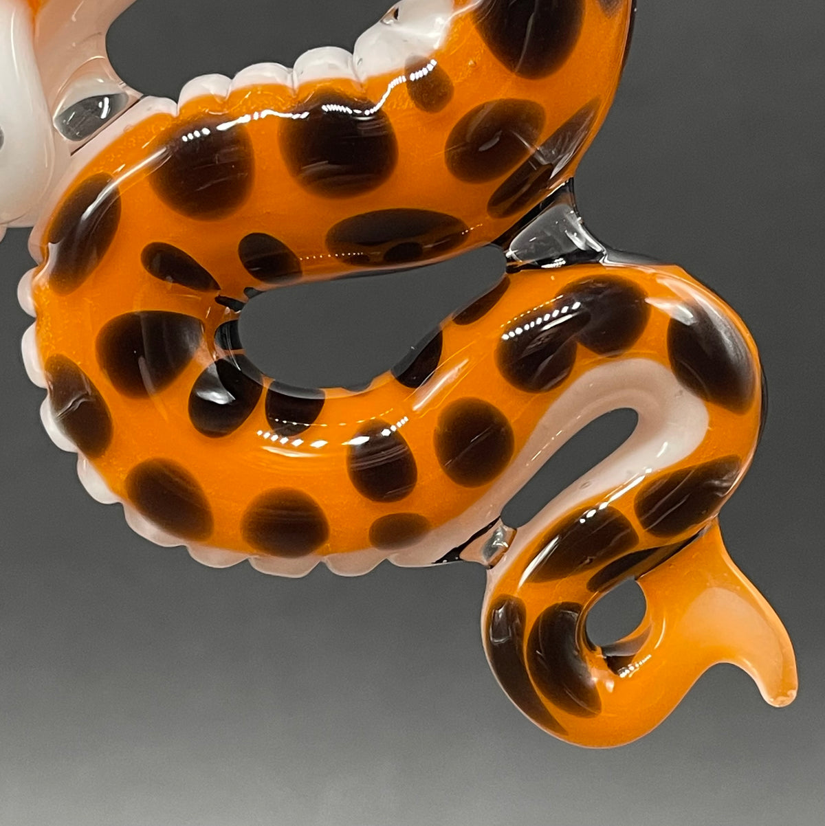 Slithering Chester Cheetah glass pendant craftsmanship - artisan glass work