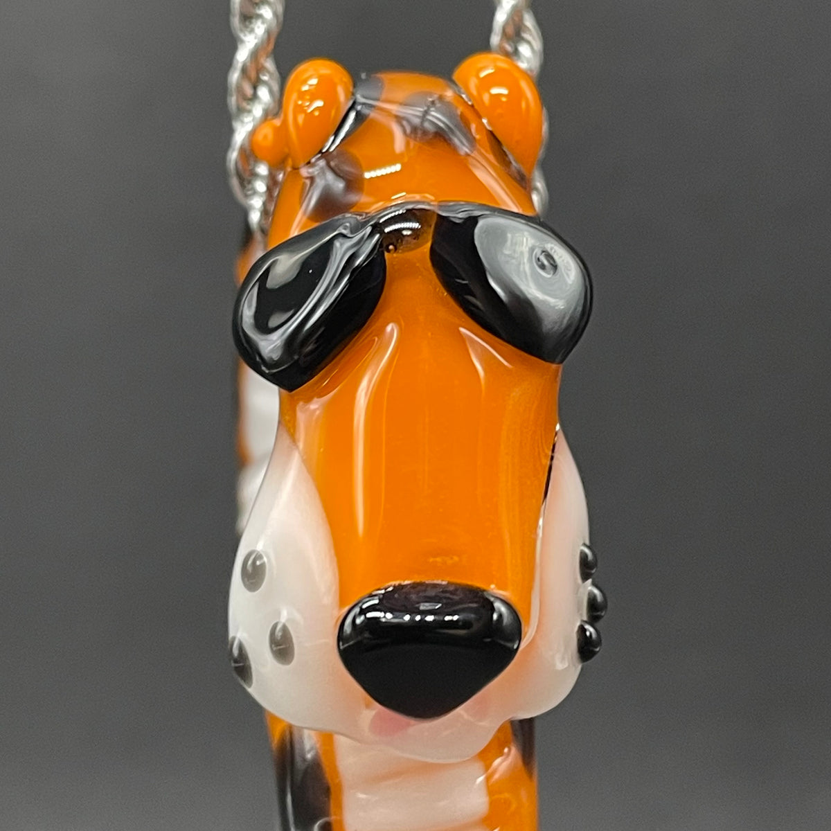 Slithering Chester Cheetah glass pendant detail view - premium glass art
