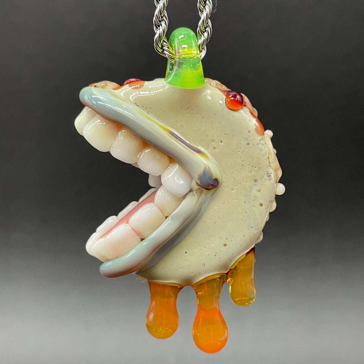 Pizza fiend pendant hand blown glass art - Leviathan Glass