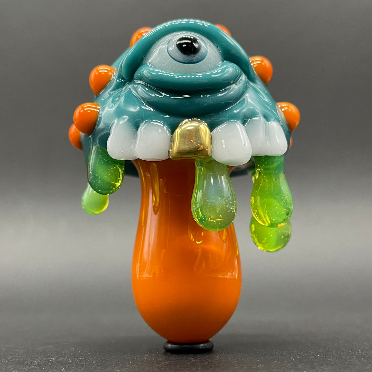 Close-up of About last night glass mushroom pendant - handcrafted glass