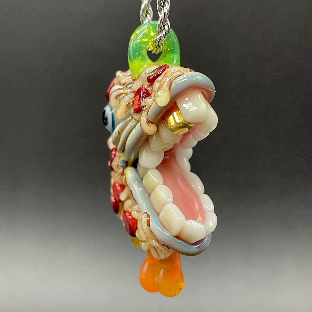Pizza fiend pendant hand blown glass art - Leviathan Glass