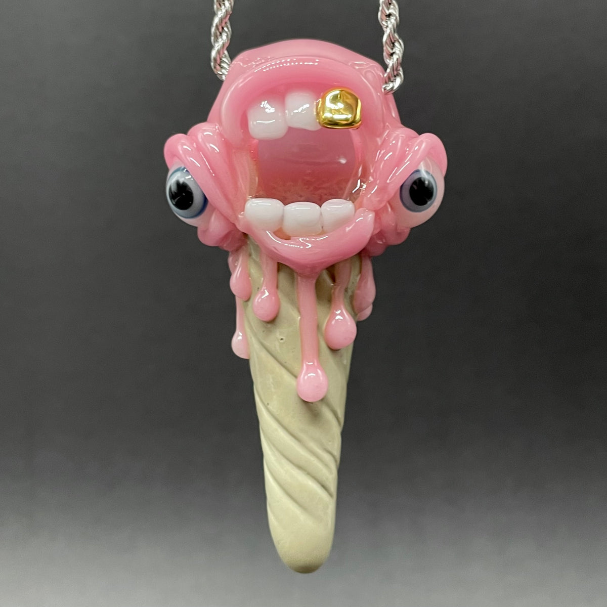 Ice scream cone pendant detail view - premium glass art