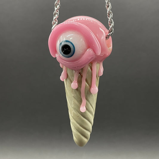 Eye scream cone pendant detail view - premium glass art