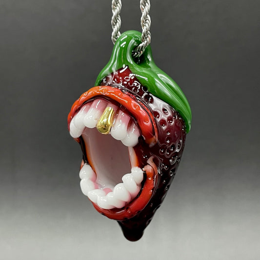 Screaming strawberry glass pendant