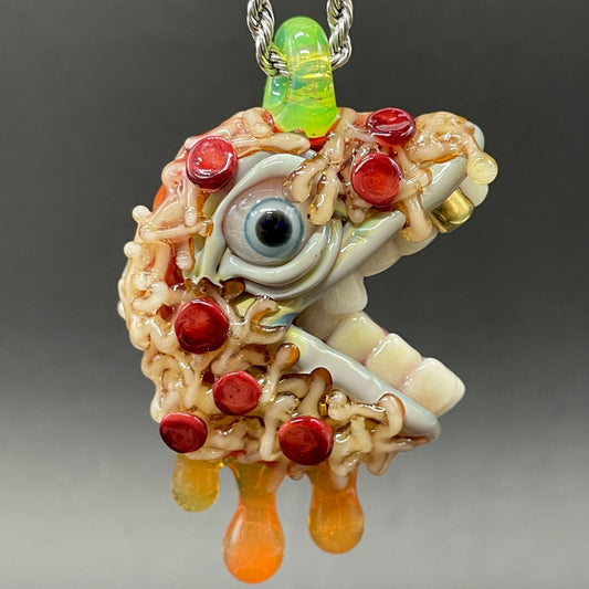 Pizza fiend pendant hand blown glass art - Leviathan Glass