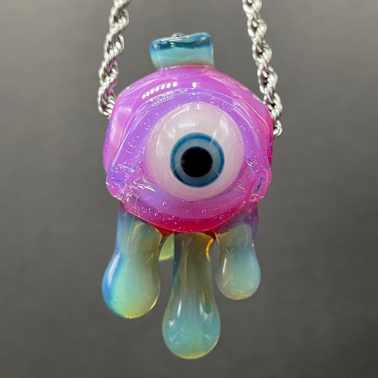 Drippy cyclops glass pendant detail view - premium glass art