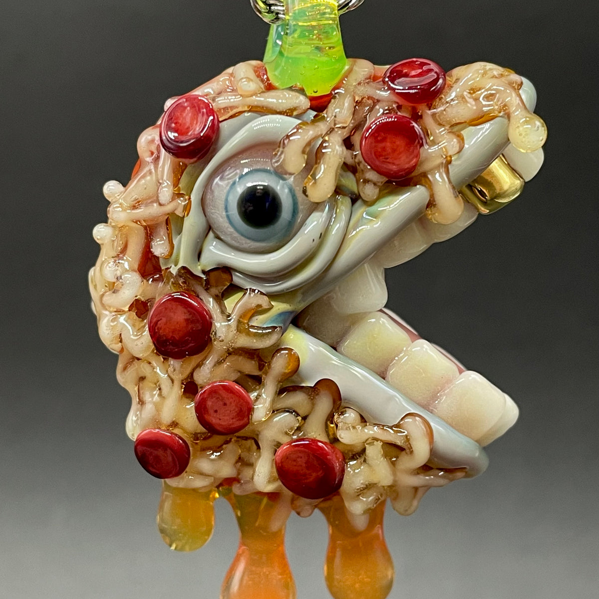 Pizza fiend pendant hand blown glass art - Leviathan Glass