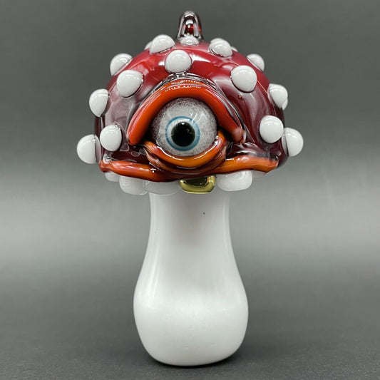 Cyclops mushroom ornament detail view - premium glass art