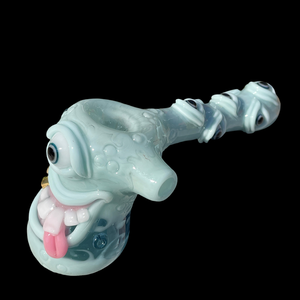 Hand-blown glass Smiley face bubbler by Leviathan Glass