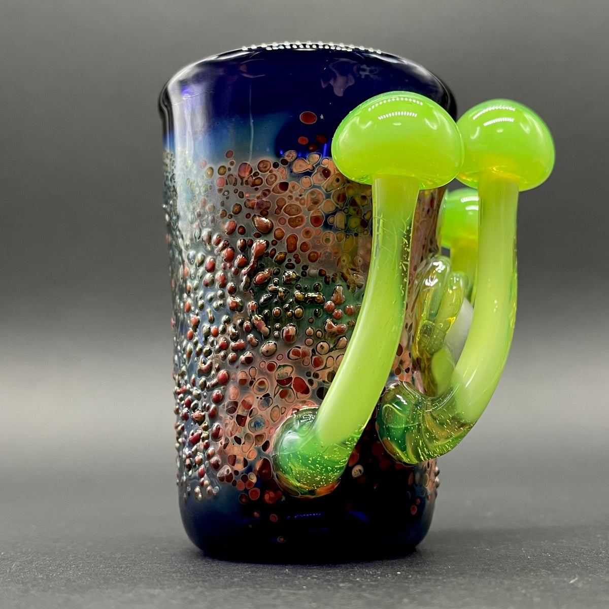 Green slime mushroom shot glass hand blown glass art - Leviathan Glass
