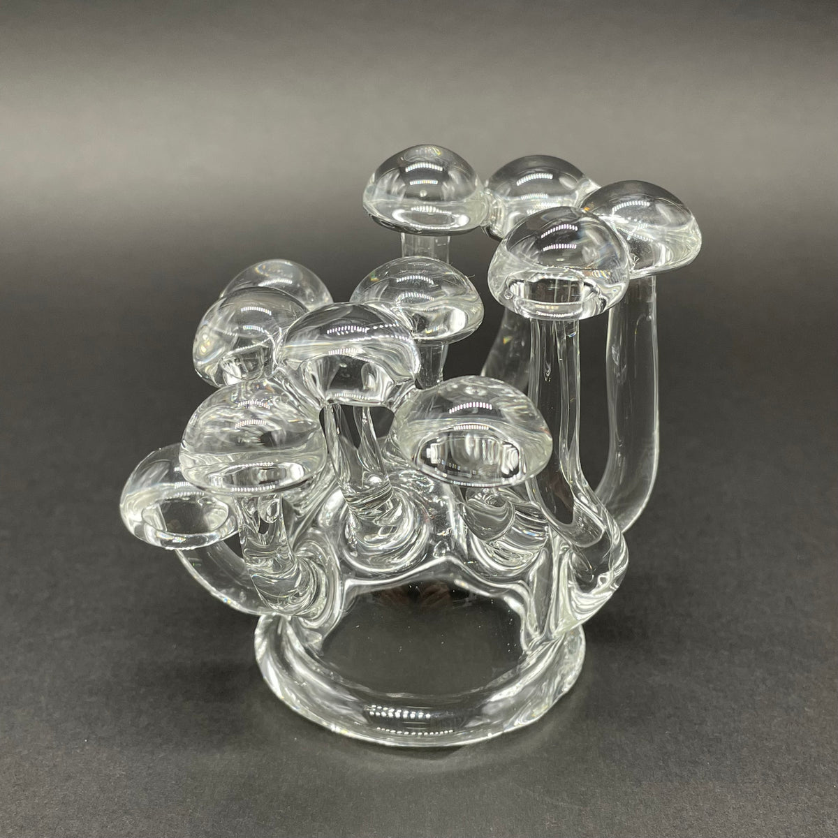 Leviathan Glass Handblown Clear Glass Mushroom Sculpture Psychedelic Cluster Art Piece - hand-blown art