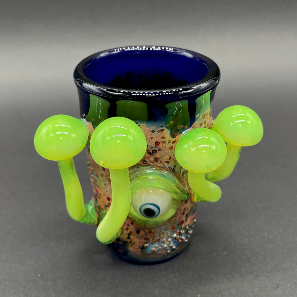 Green slime mushroom shot glass hand blown glass art - Leviathan Glass