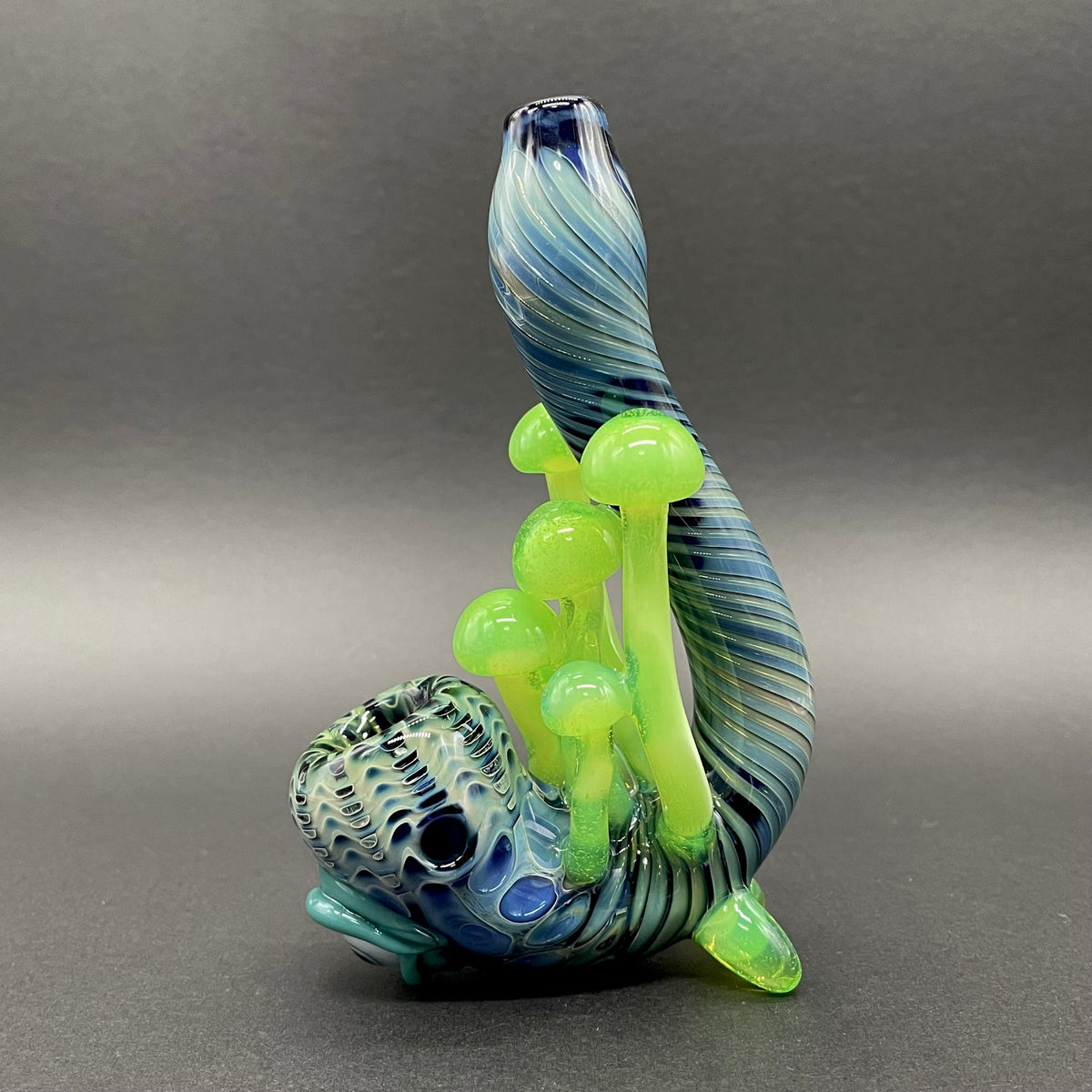 Slime Green Mushroom Sherlock detail view - premium glass art