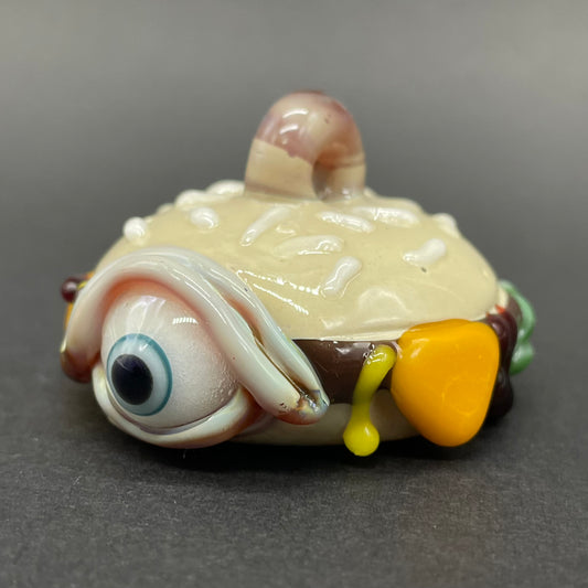 Eye love cheeseburger pendant detail view - premium glass art