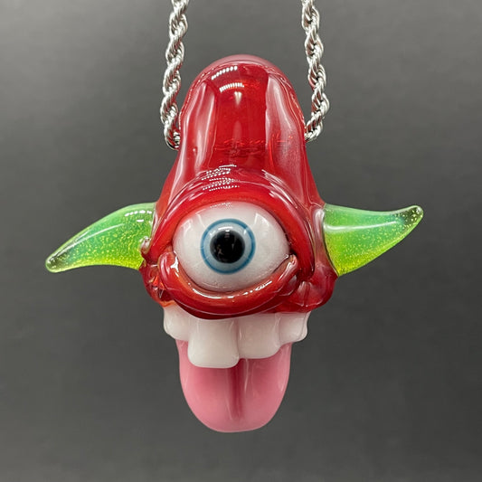 Licky McOneEye glass pendant detail view - premium glass art