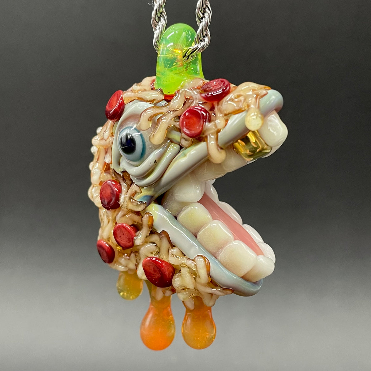 Pizza fiend pendant hand blown glass art - Leviathan Glass