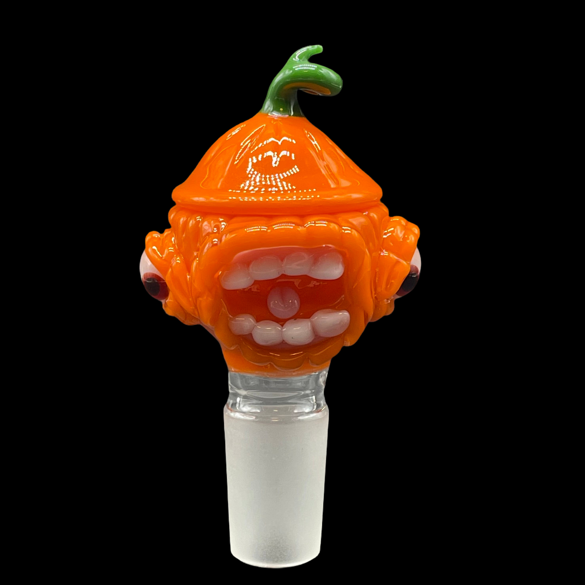 Hand-blown glass 18mm screaming pumpkin slide by Leviathan Glass