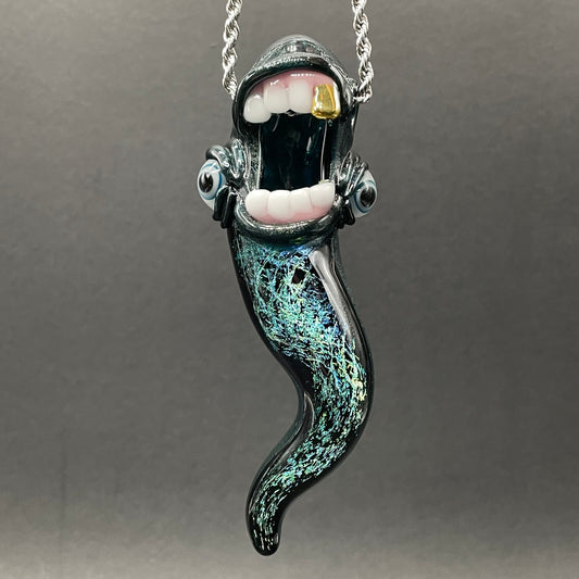 Dichroic tentacle pendant detail view - premium glass art