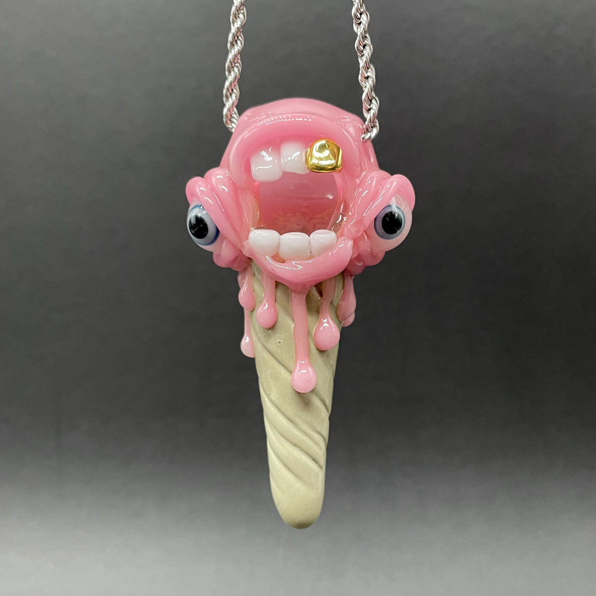 Hand-blown glass Ice scream cone pendant by Leviathan Glass
