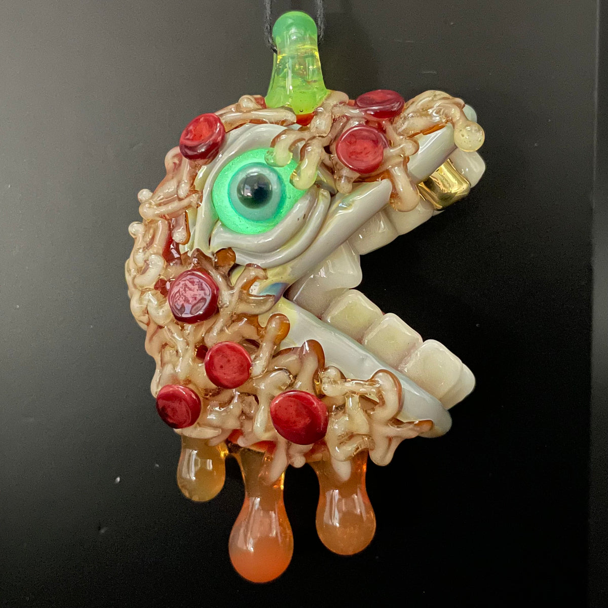 Pizza fiend pendant hand blown glass art - Leviathan Glass