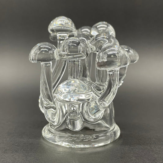 Handblown Clear Glass Mushroom Sculpture Psychedelic Cluster Art Piece detail view - premium glass art
