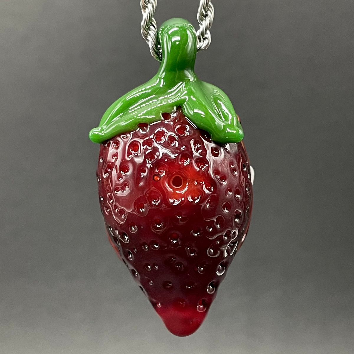 Hand-blown Toothy strawberry pendant - Leviathan Glass original