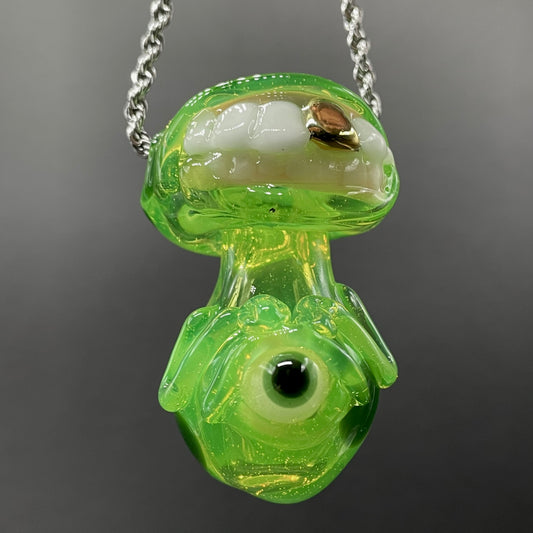 Green slime mushroom monster detail view - premium glass art