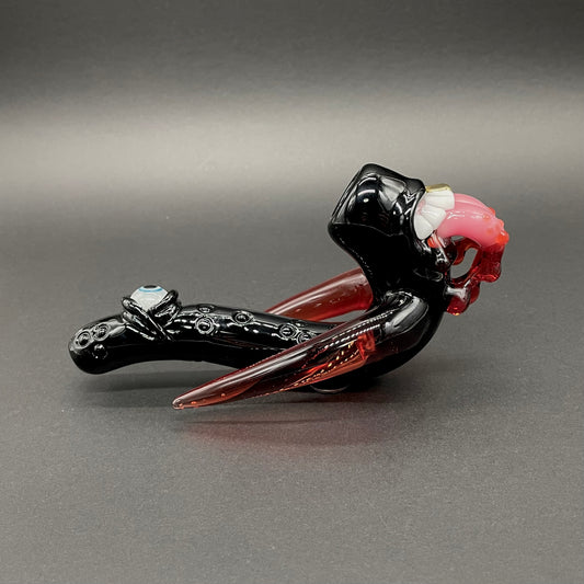 Red tusk Sherlock detail view - premium glass art