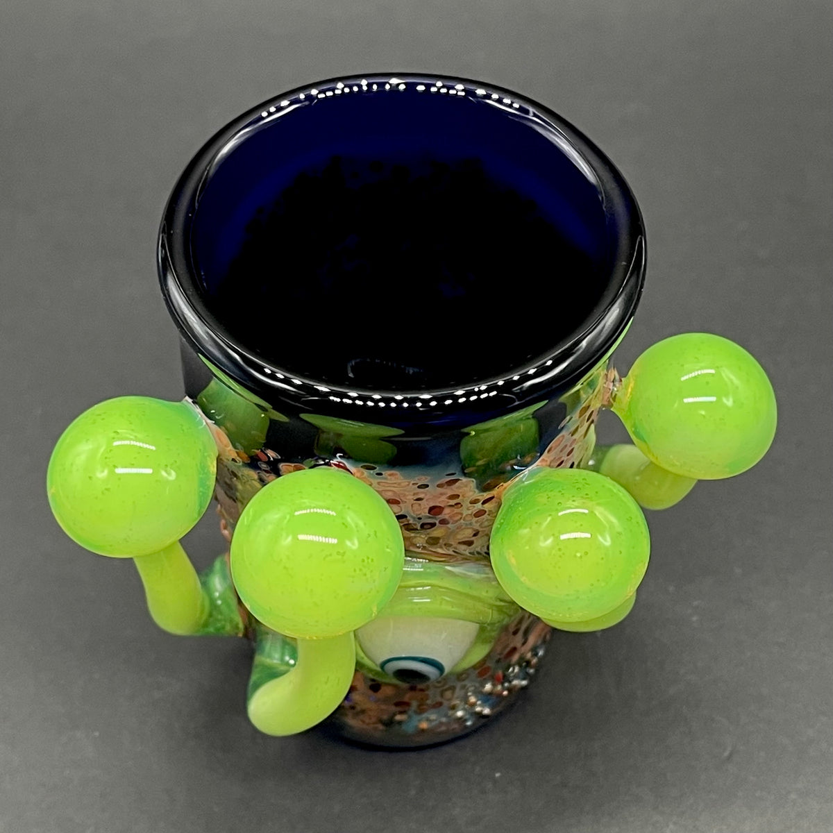Green slime mushroom shot glass hand blown glass art - Leviathan Glass