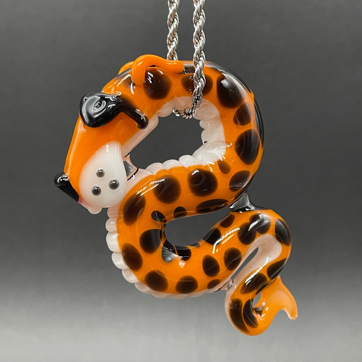Slithering Chester Cheetah glass pendant detail view - premium glass art