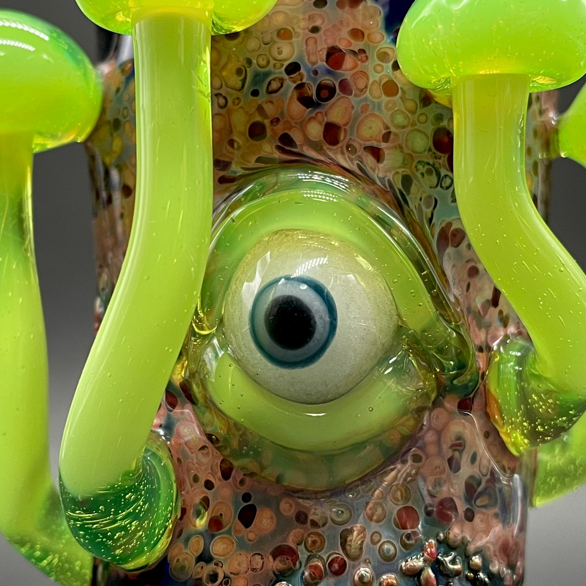 Green slime mushroom shot glass hand blown glass art - Leviathan Glass