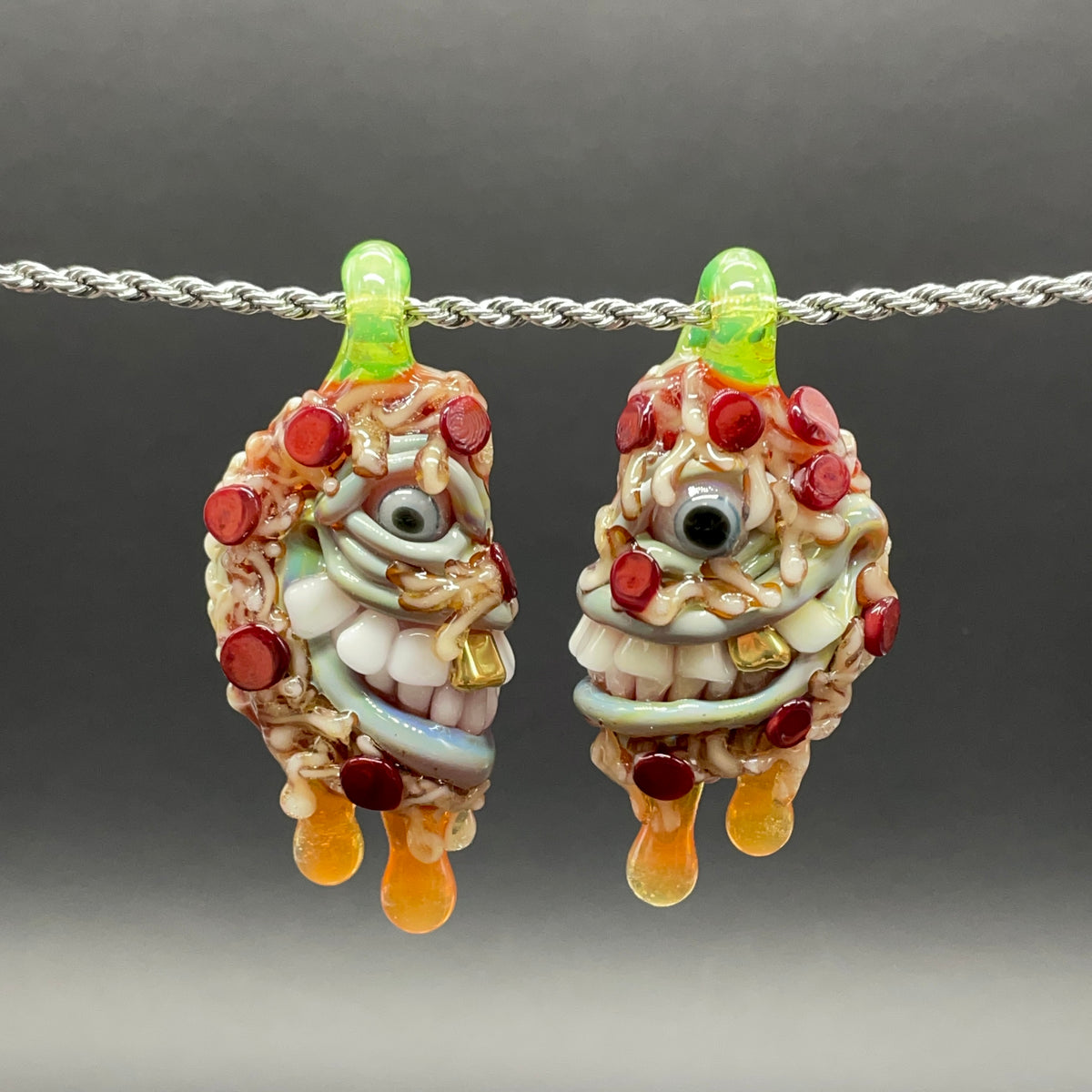 Two halves of one pizza friendship necklace