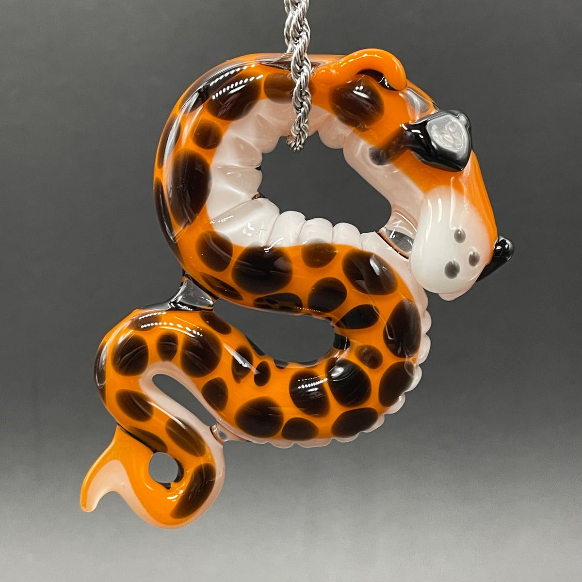 Slithering Chester Cheetah glass pendant craftsmanship - artisan glass work