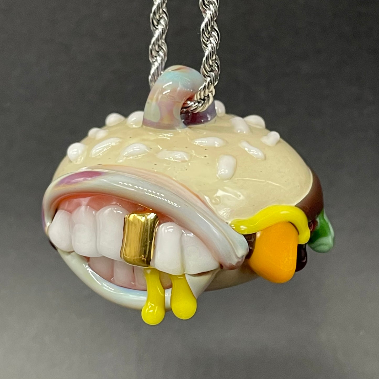 Hand-blown Glass Cheeseburger pendant - Leviathan Glass original
