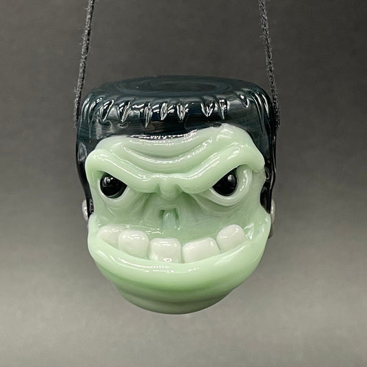Glass Frankenstein pendant detail view - premium glass art