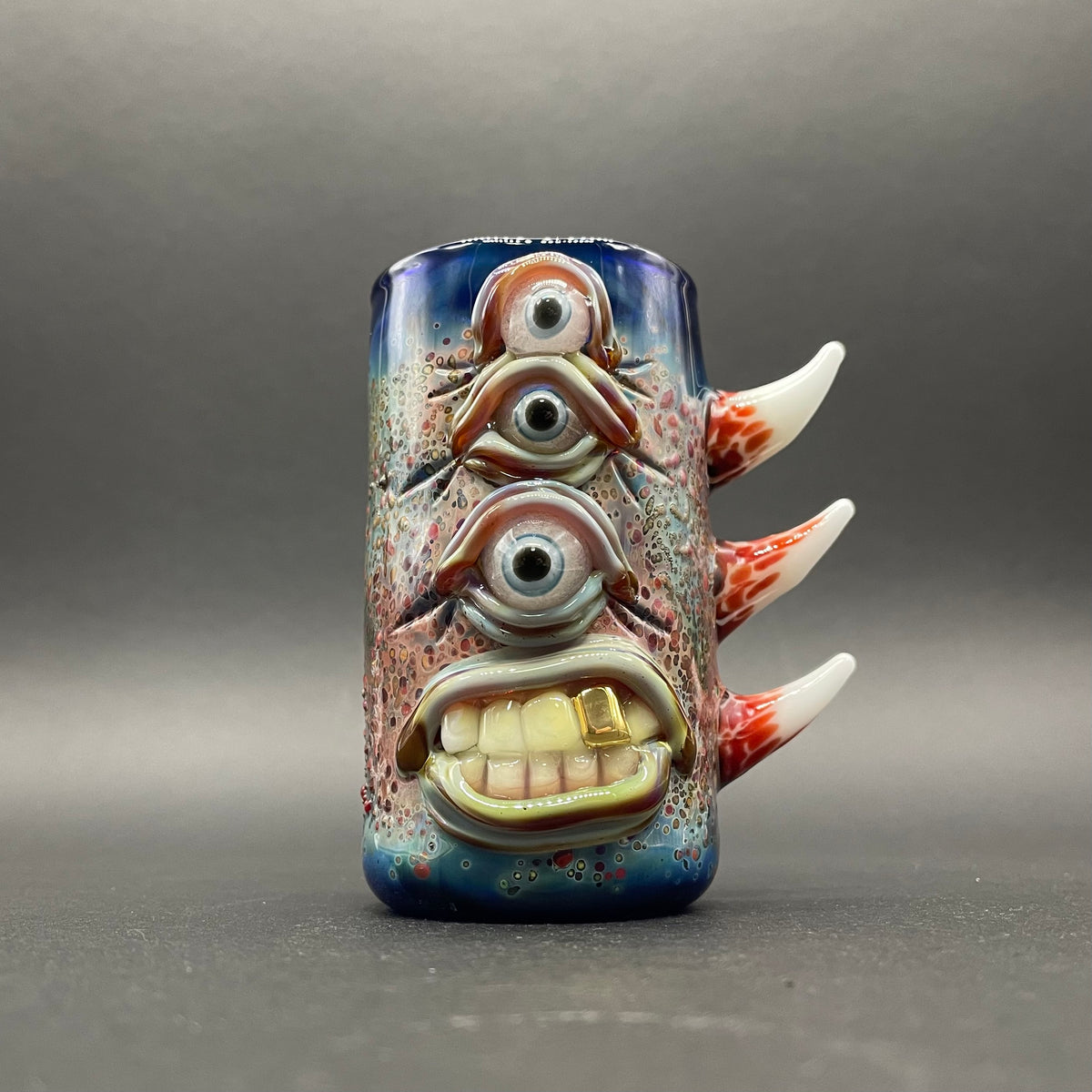 Hand-blown glass Vertical 3 eye shot glass by Leviathan Glass